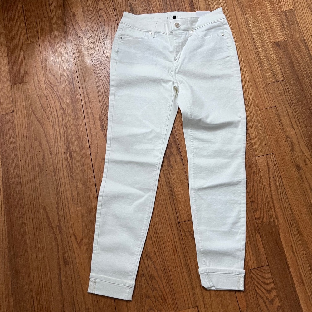 WHBM mid-rise skinny white jeans